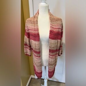Coldwater Creek  Beige PINK stripe LINEN blend open front cardigan, L/14